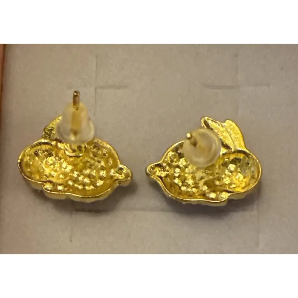 NWT Gold Elegant Rabbit Stud Earrings With Sparkly Rhinestones Easter